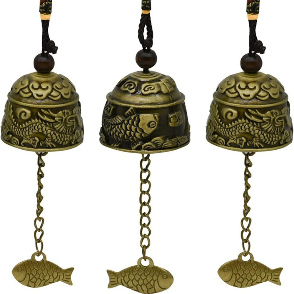 3 pc Dragon‎ Bronze Fish Carved Feng Shui Bell Bells Metal Hanging Wind Chime